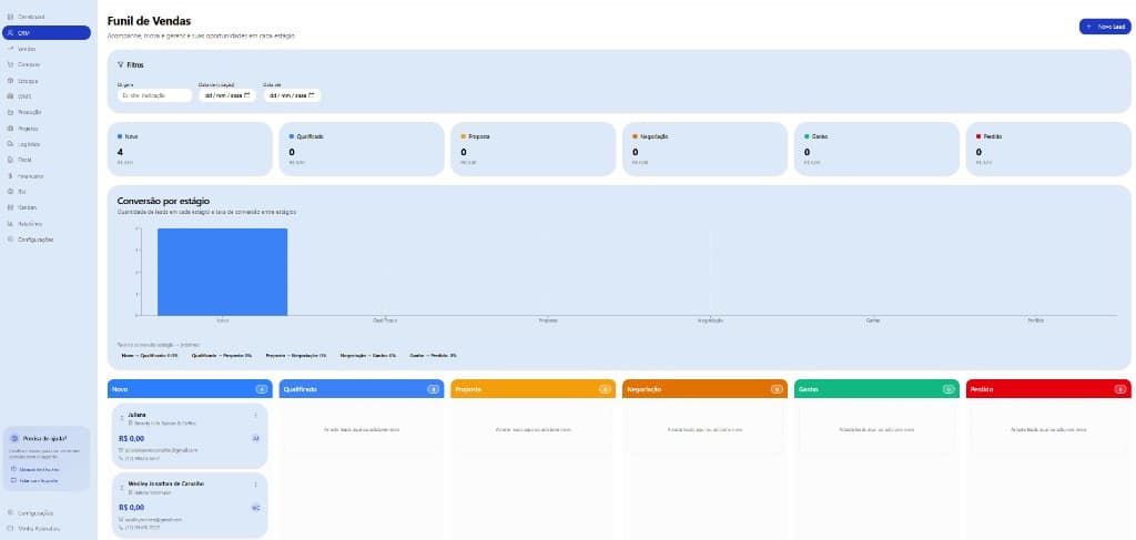 Funil de Vendas e CRM do Inbox ERP